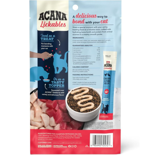 ACANA Lickables 70g Healthy Skin & Coat ((Chicken & Tuna Recipe)) in Bone Broth 愛肯拿貓小食 雞肉+吞拿魚肉泥 皮膚與毛髮健康 (14克X5) (AC-L-CT70) ACANA Lickables 70g Healthy Skin & Coat ((Chicken & Tuna Recipe)) in Bone Broth 愛肯拿貓小食 雞肉+吞拿魚肉泥 皮膚與毛髮健康 (14克X5) (AC-L-CT70)